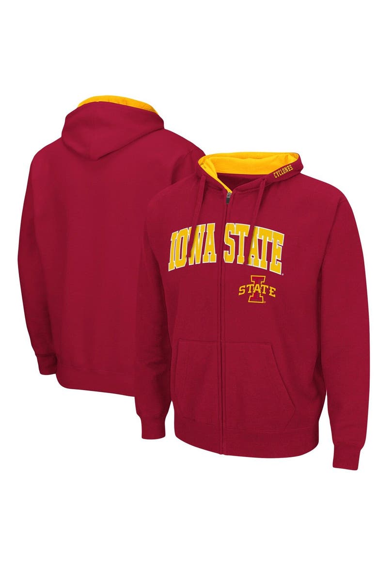 Men's Colosseum Cardinal Iowa State Cyclones Arch & Logo 3.0 Full-Zip Hoodie, Main, color, Cardinal