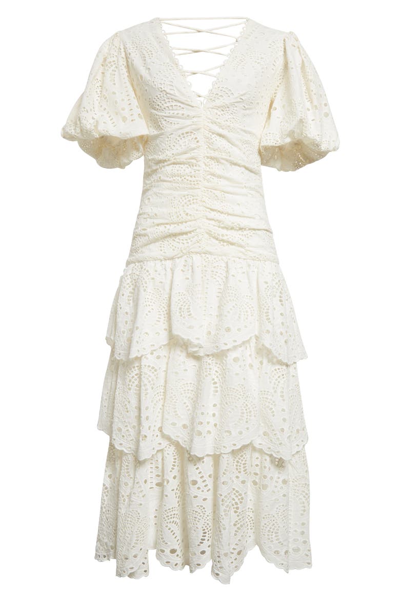 white cotton eyelet puff sleeve midi dress Scoop Women's Eyelet Cutout Cotton Midi Dress, Sizes 0-18, Size: 14, White