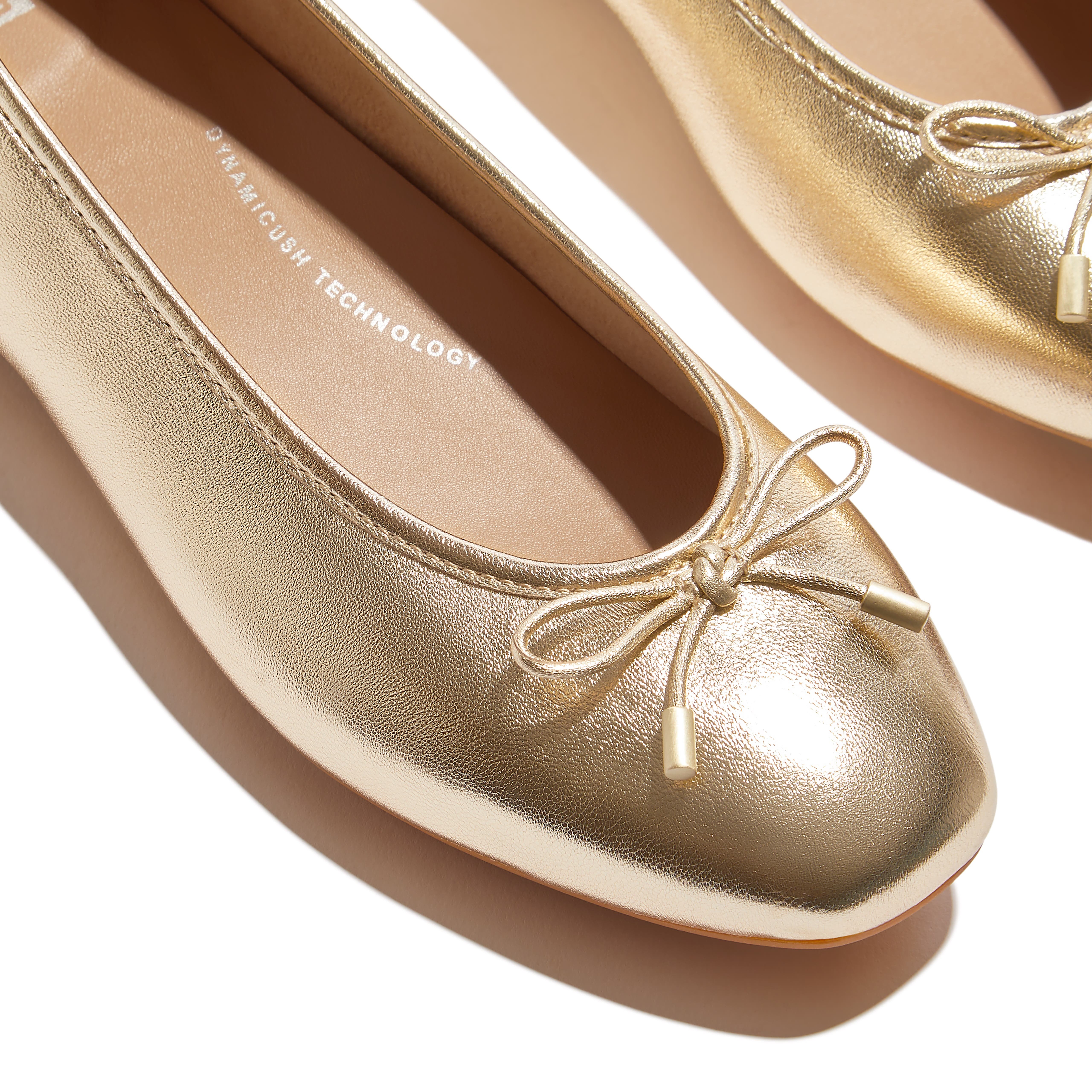 FitFlop Delicato Bow Soft Metallic-Leather Ballet Flats, Alternate, color, Platino