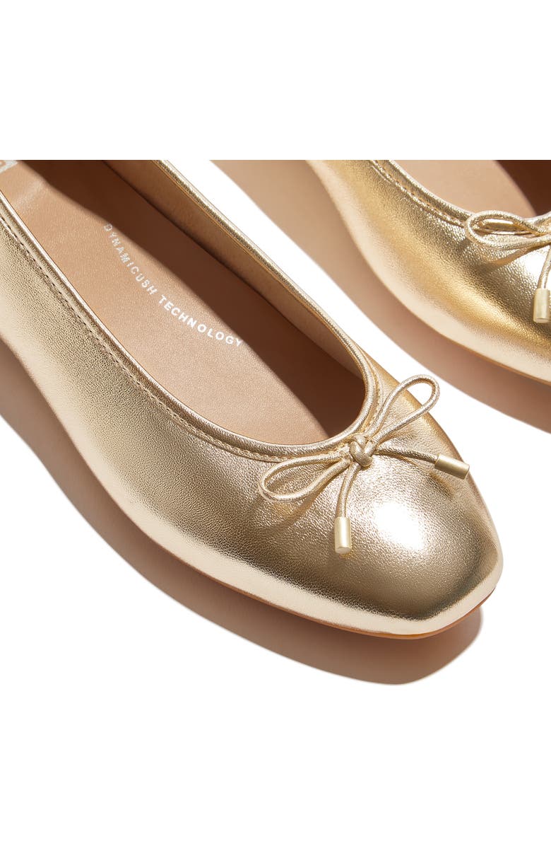 FitFlop Delicato Bow Soft Metallic-Leather Ballet Flats, Alternate, color, Platino