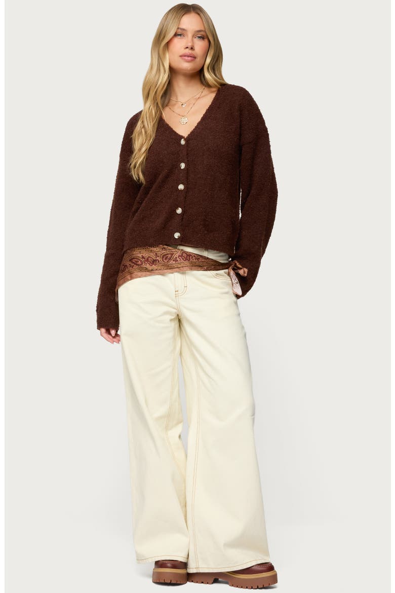 Jade Bouclé Crop Cardigan, Alternate, color, BROWN