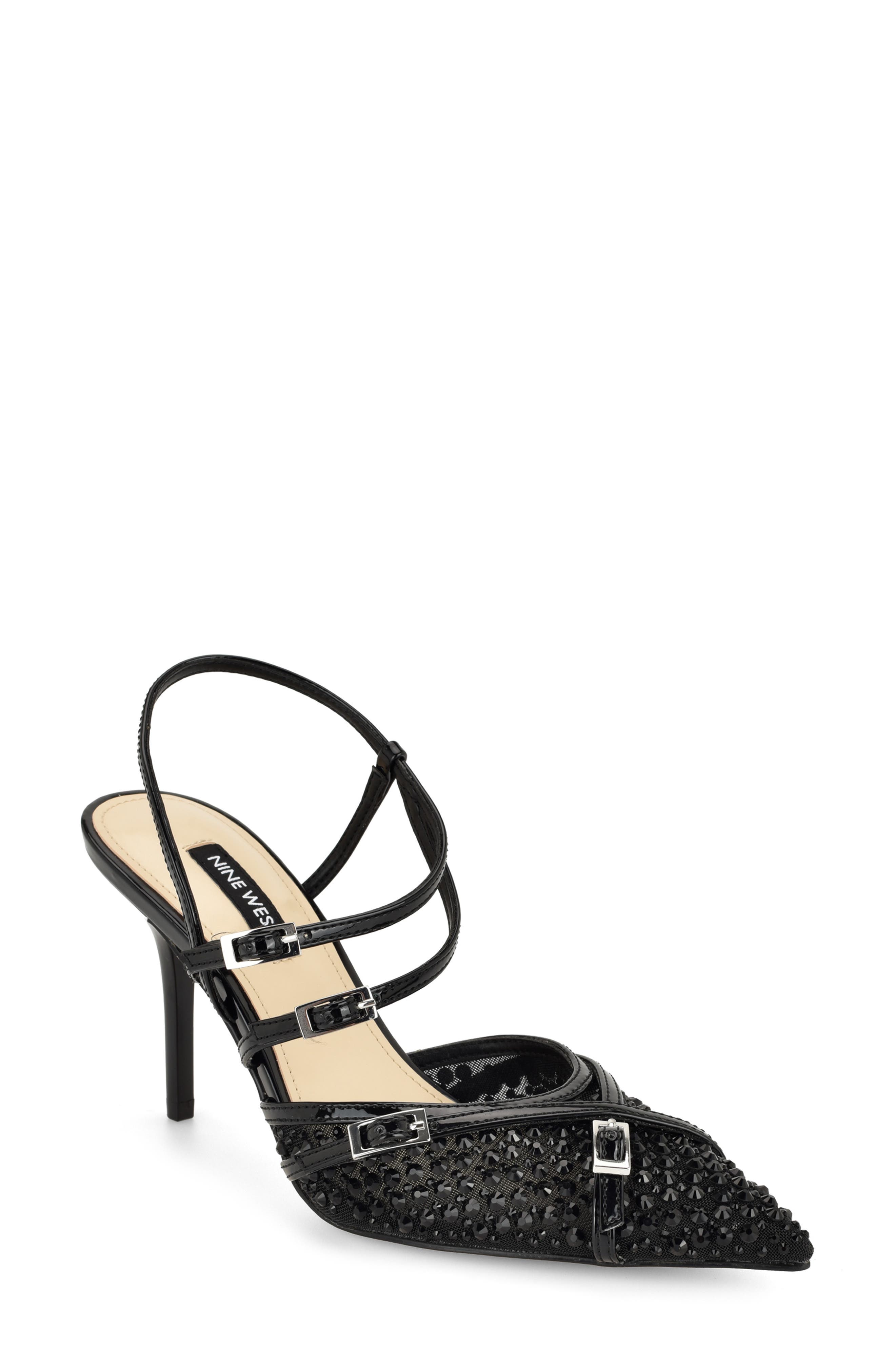 Pertee Crystal Embellished Ankle Strap Pump, Main, color, BLACK