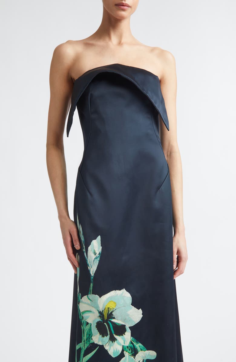 Erdem Floral Duchesse Satin Strapless Gown, Alternate, color, Mirrored Orchid Ivory