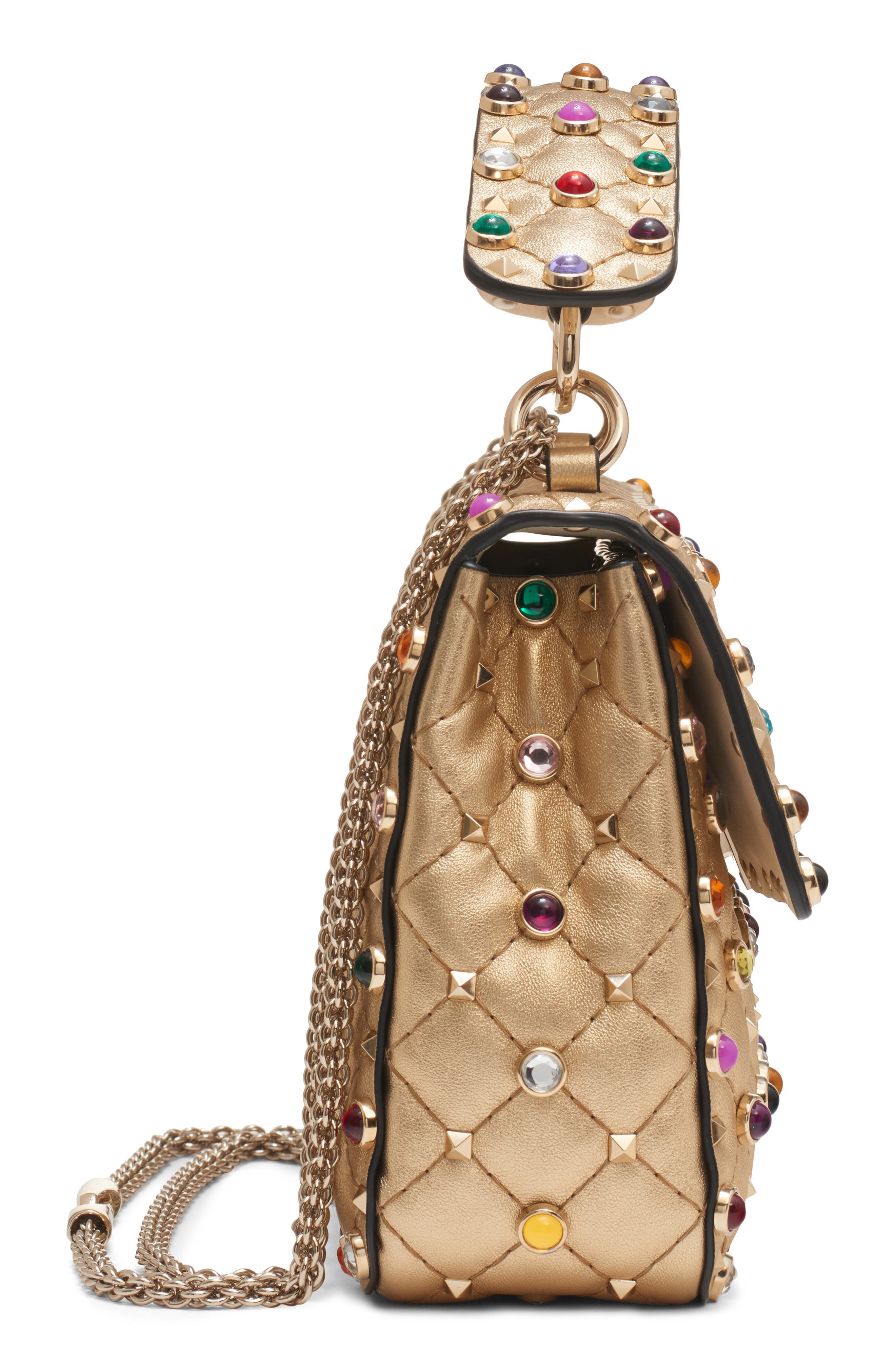 Valentino Garavani Small Rockstud Quilted Metallic Leather Shoulder Bag, Alternate, color, 