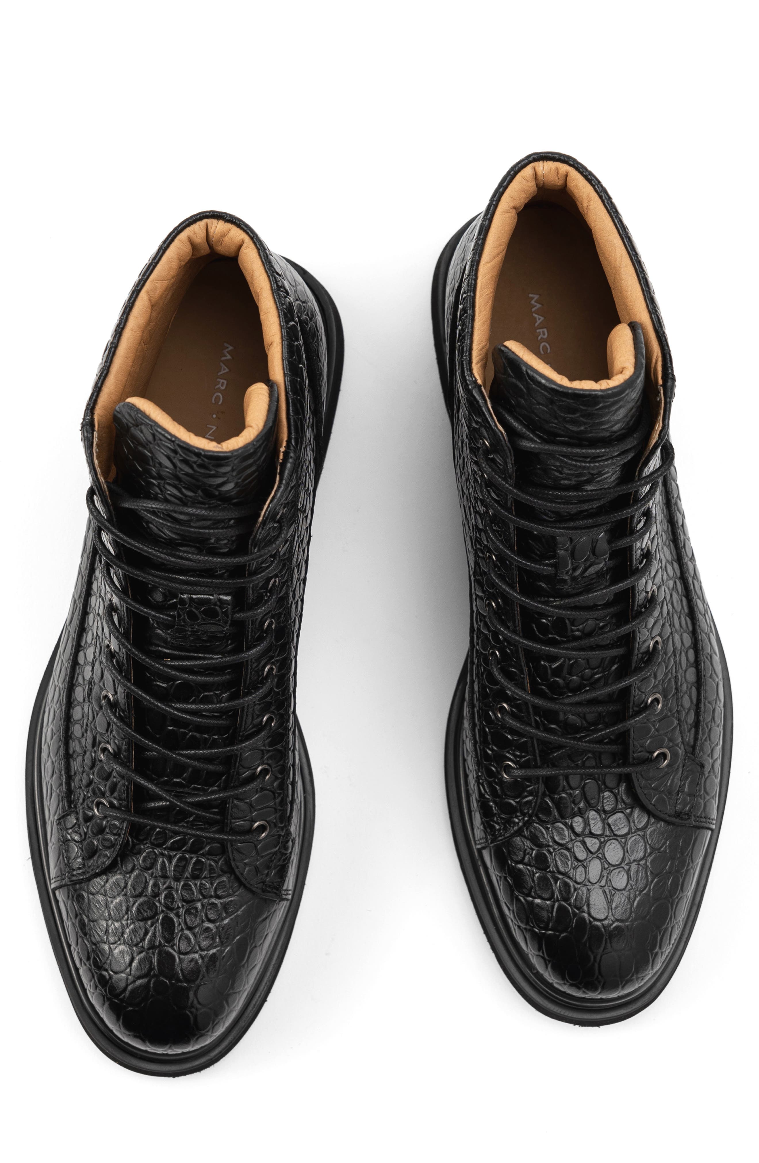 MARC NOLAN Aiden Croc Embossed Combat Boot, Alternate, color, Black Croc Skin