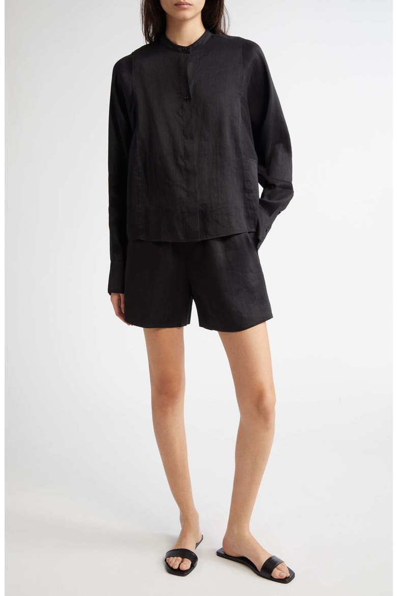 Siara Oversize Linen & Silk Blouse, Alternate, color, BLACK