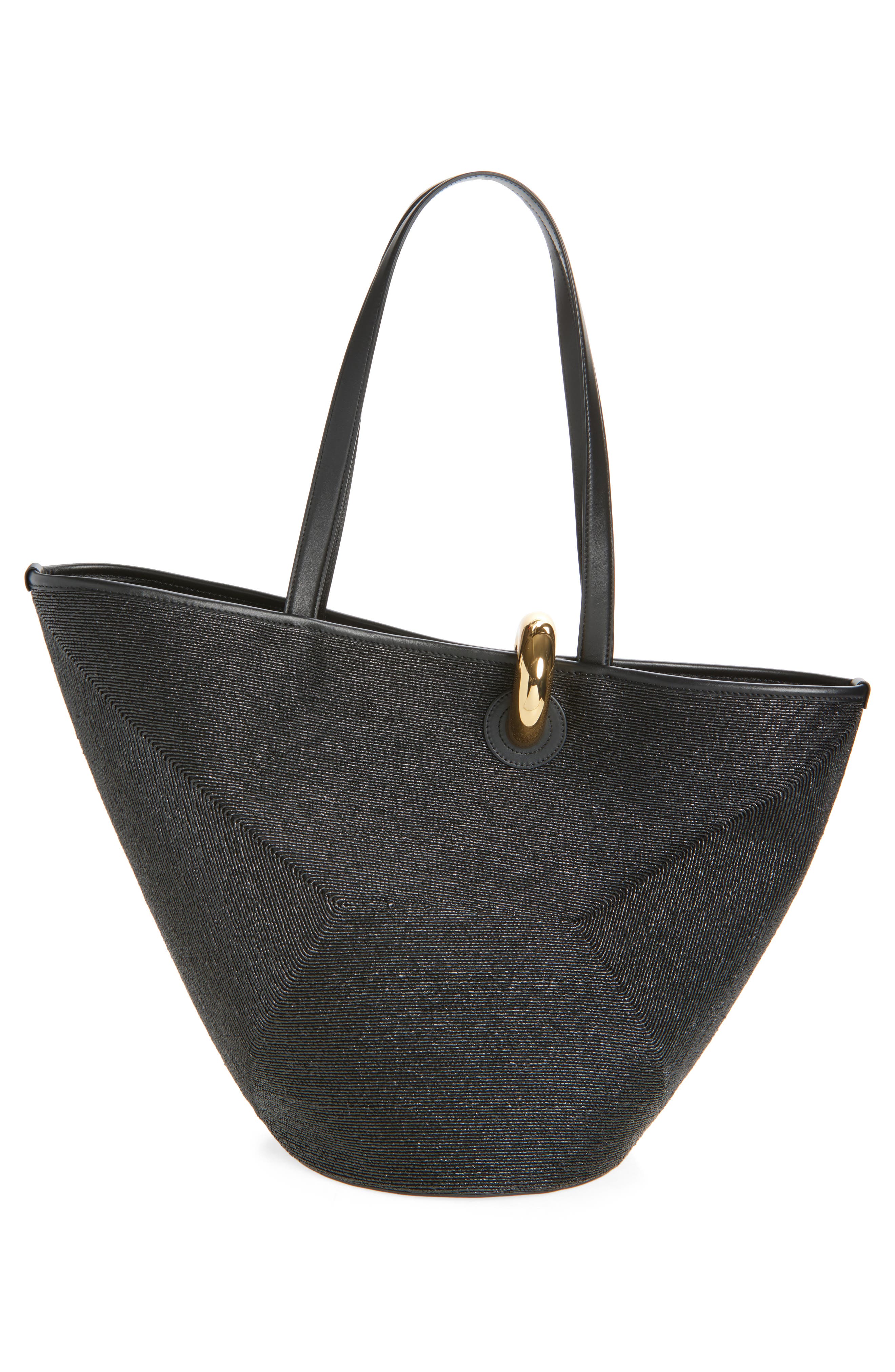 Jacquemus Le Bambolo Nylon Asymmetric Bucket Bag, Alternate, color, Black 990