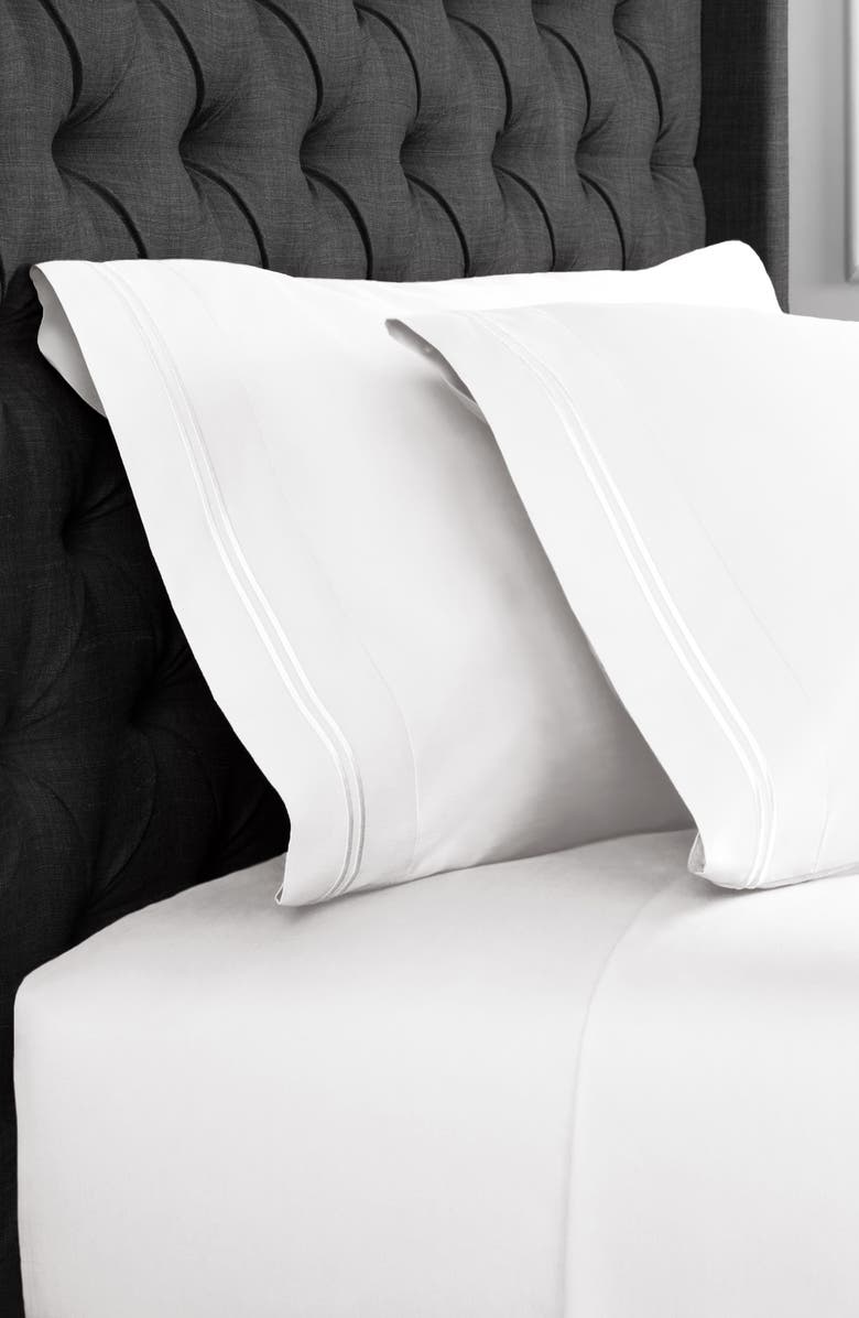 MELANGE HOME Set of 2 Border 600 Thread Count Sateen Pillowcases, Alternate, color, White/ White