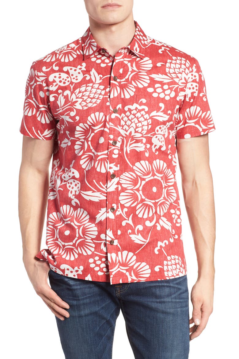 Duke's Pareo Trim Fit Sport Shirt, Main, color, SURFER RED