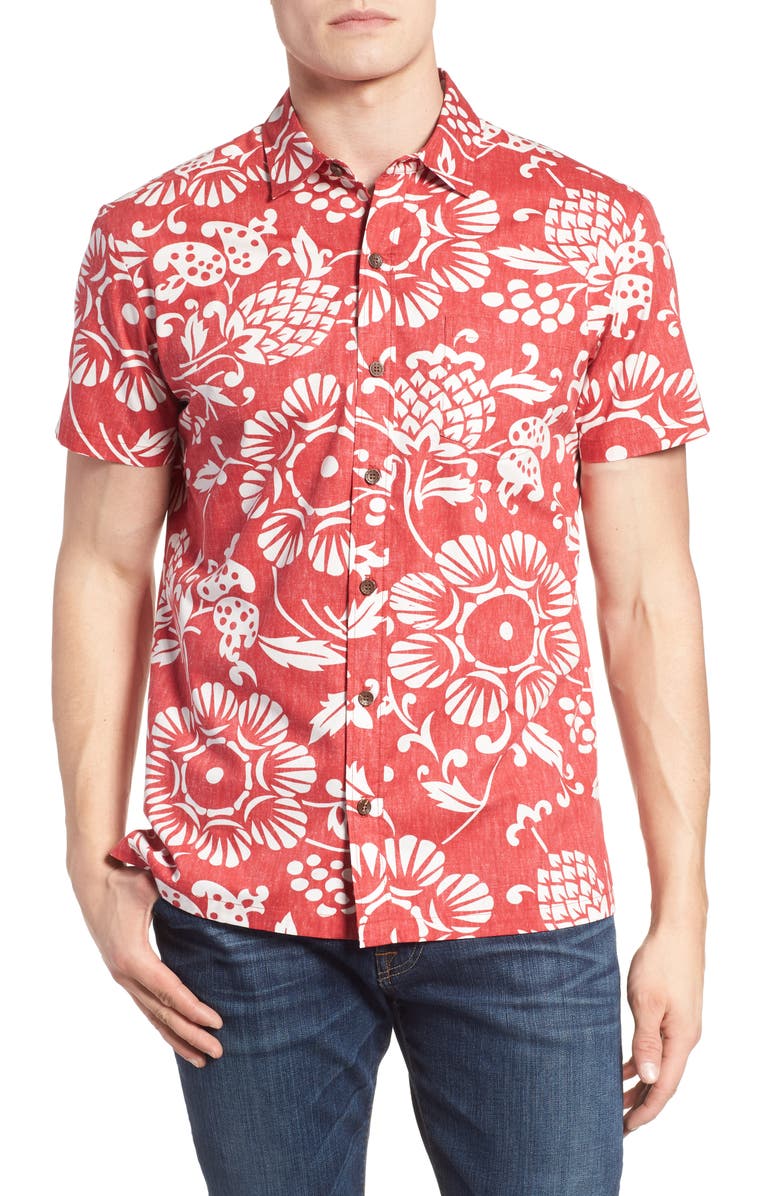 Kahala Duke's Pareo Trim Fit Sport Shirt, Main, color, Surfer Red