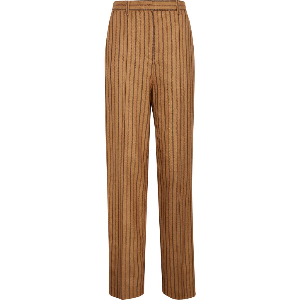 Eenk Stripe Wool Blend Straight Leg Pants In Brown