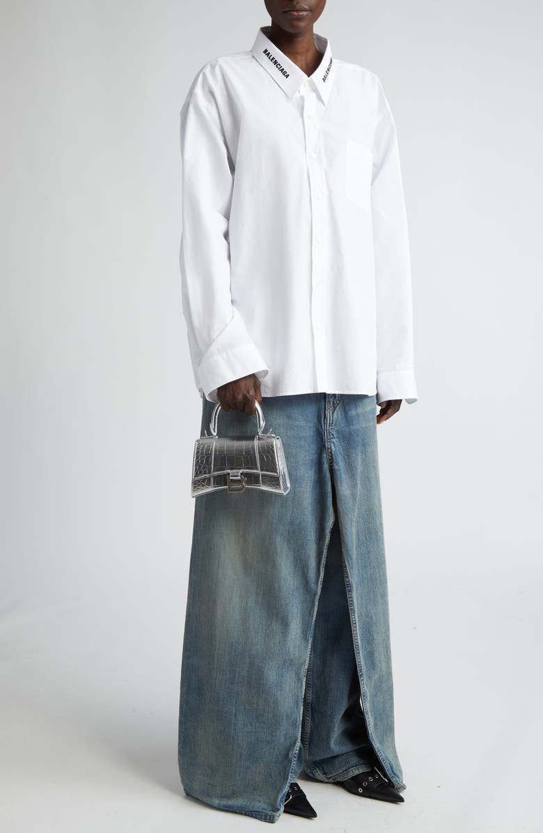 Balenciaga Extra Small Hourglass Croc Embossed Metallic Leather Top Handle Bag, Alternate, color,