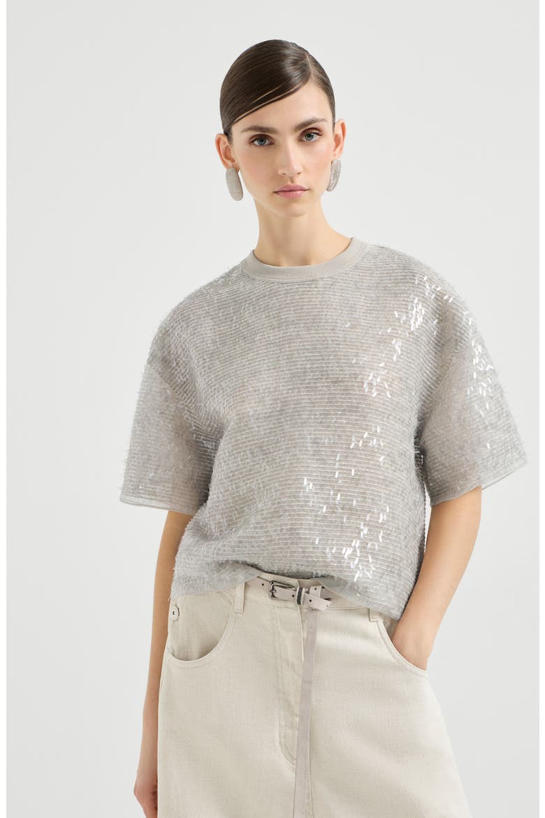 Dazzling embroidery T-shirt, Main, color, Silver