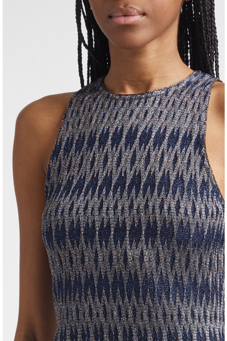 3D Diamond Pattern Lamé Midi Dress, Alternate, color, BLUE TONES