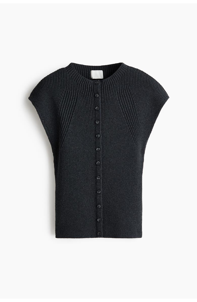 H&M Short-sleeved rib-knit cardigan, Alternate, color, Dark Gray Melange