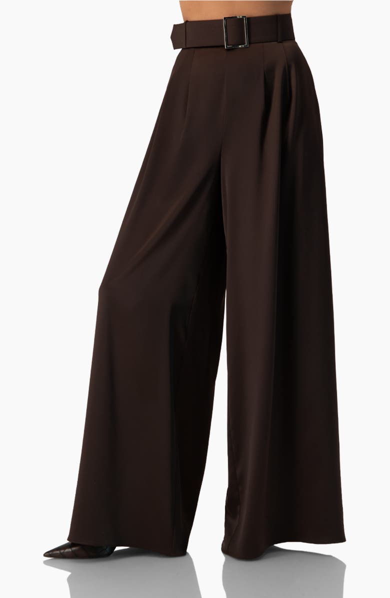 IVONNE Wide-Leg Satin Trousers, Alternate, color, Brown