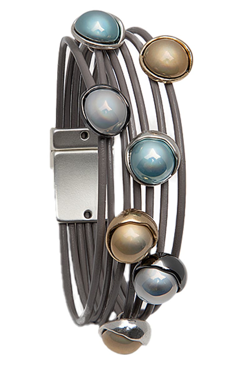 Colored Orbs Leather Cords Bracelet, Main, color, TAUPE