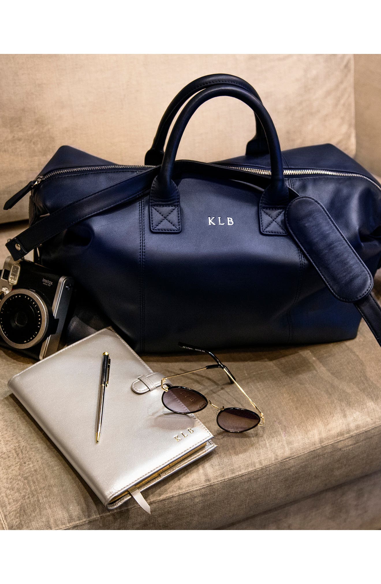 Leather Duffle Bag, Alternate, color, NAVY BLUE