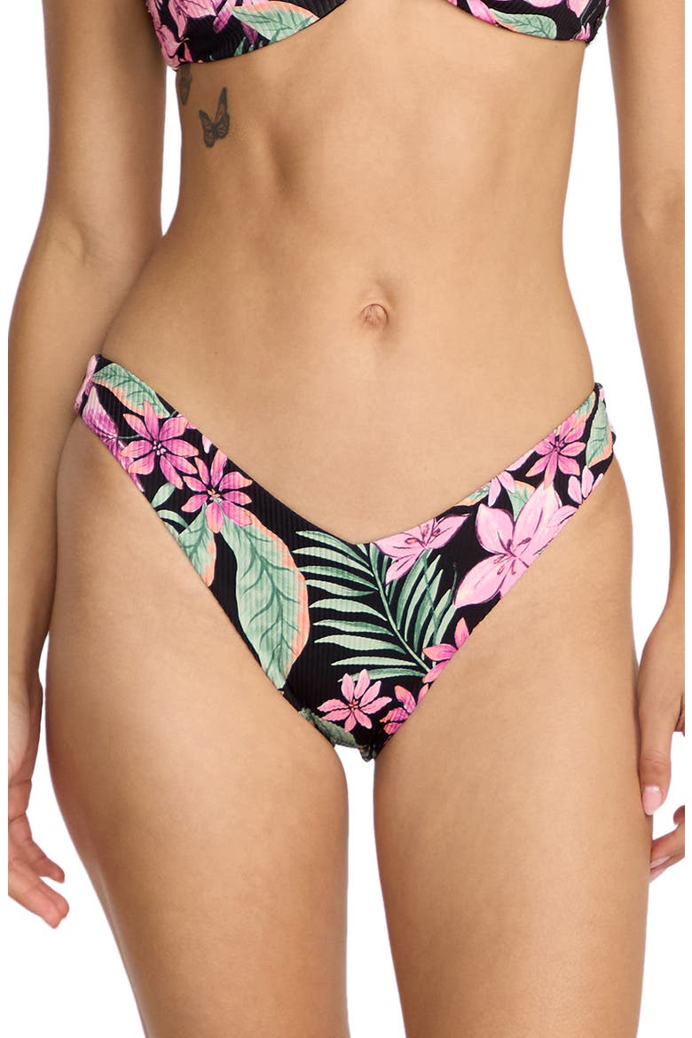 Gritty Aloha 'V' Bikini Bottoms, Main, color, BLACK MULTI