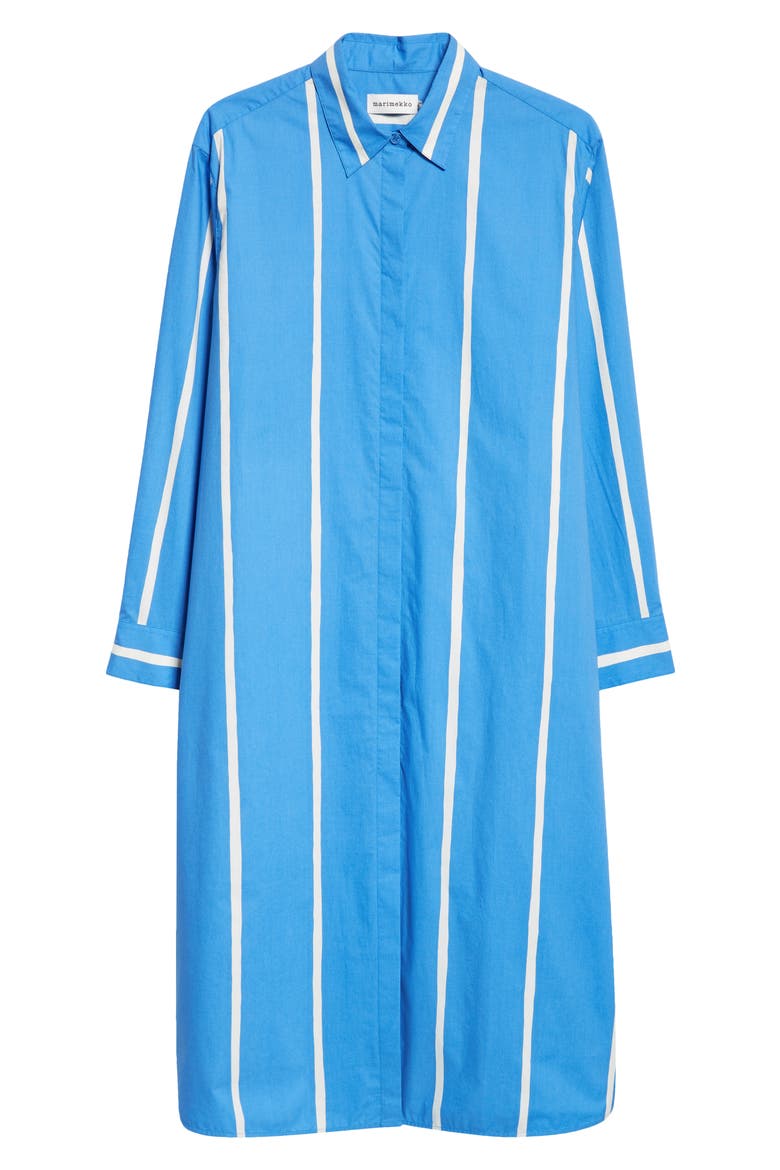 Runoelma Puhveli Stripe Long Sleeve Organic Cotton Poplin Shirtdress, Alternate, color, BLUE/ LIGHT YELLOW