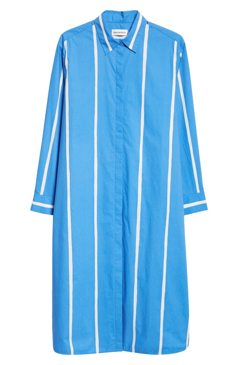 Marimekko Runoelma Puhveli Stripe Long Sleeve Organic Cotton Poplin Shirtdress, Alternate, color, Blue/ Light Yellow