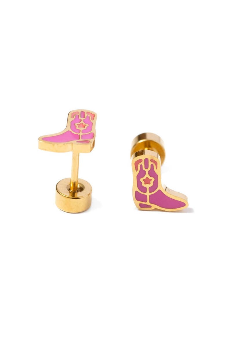 Cowboy Boot Stud Earrings, Main, color, Pink