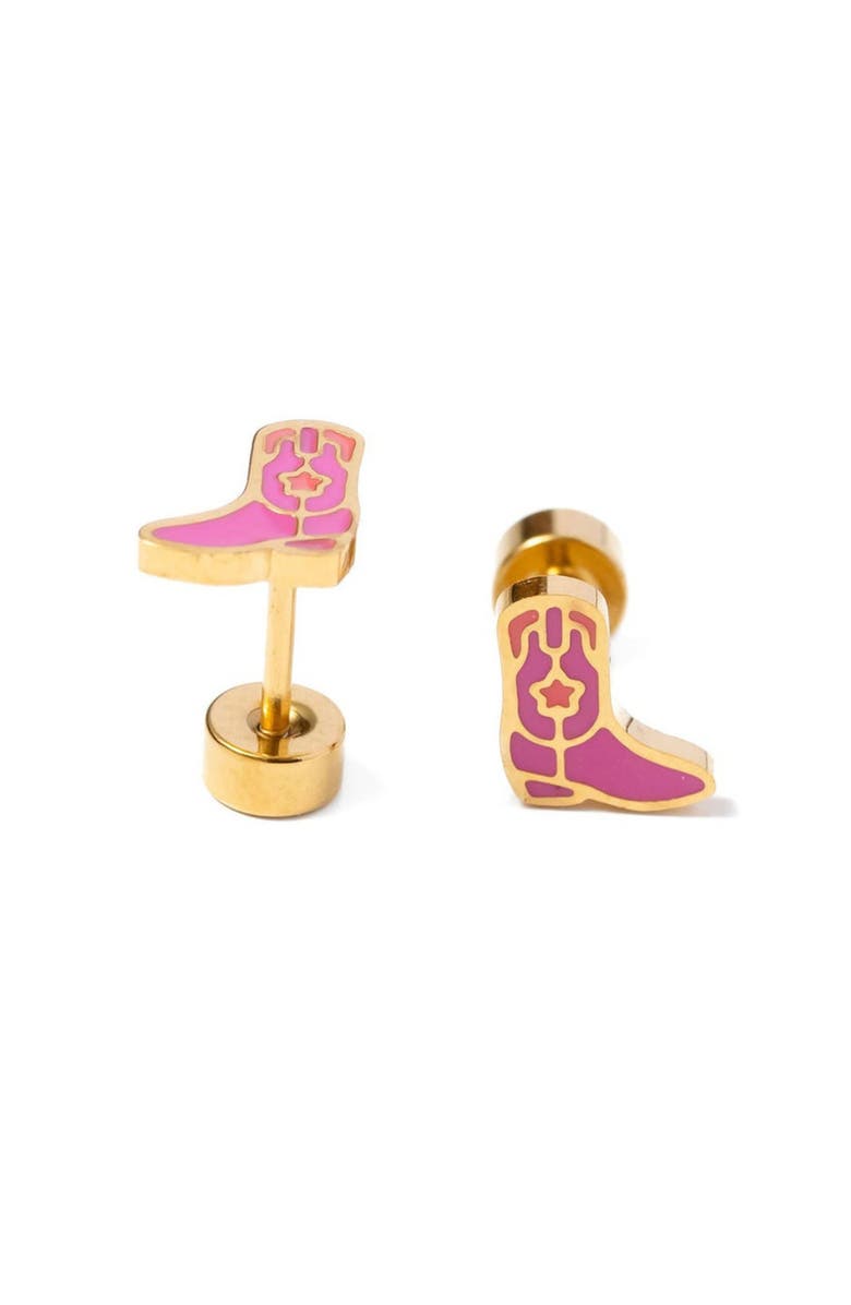 Pip Pop Cowboy Boot Stud Earrings, Main, color, Pink