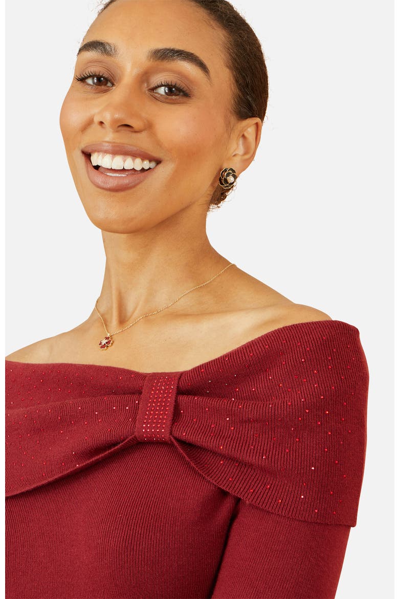 Rhinestone Diamante Bardot Neck Jumper, Alternate, color, Burgundy
