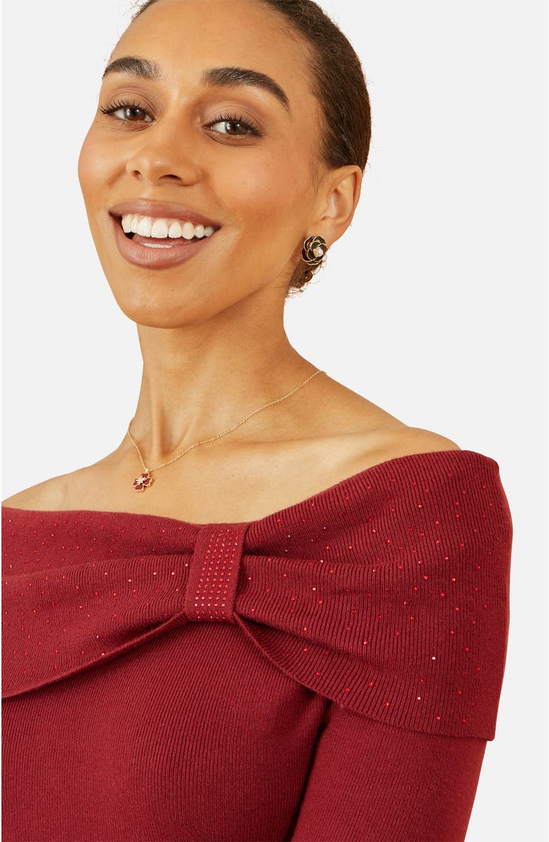 Yumi Bardot Sweater With Diamante Detail, Alternate, color, Burgundy