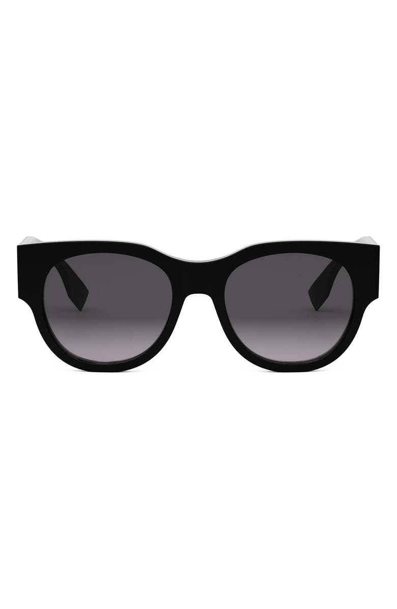 Fendi 'Fendi Baguette 53mm Gradient Round Sunglasses, Main, color, Shiny Black / Gradient Smoke