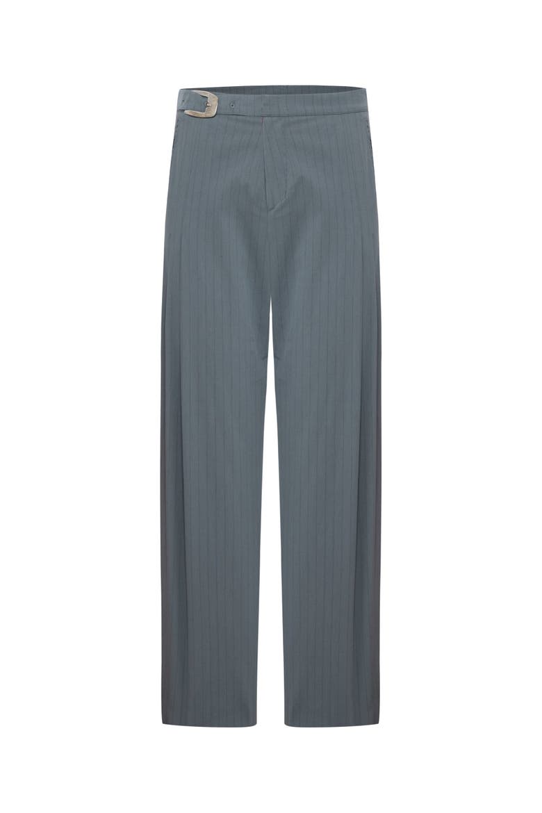 Cotton Blend Striped Woven Pant With Belt, Main, color, grey
