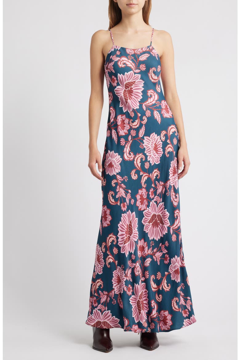 Flower Delicacy Paisley Slipdress, Main, color, DARK BLUE