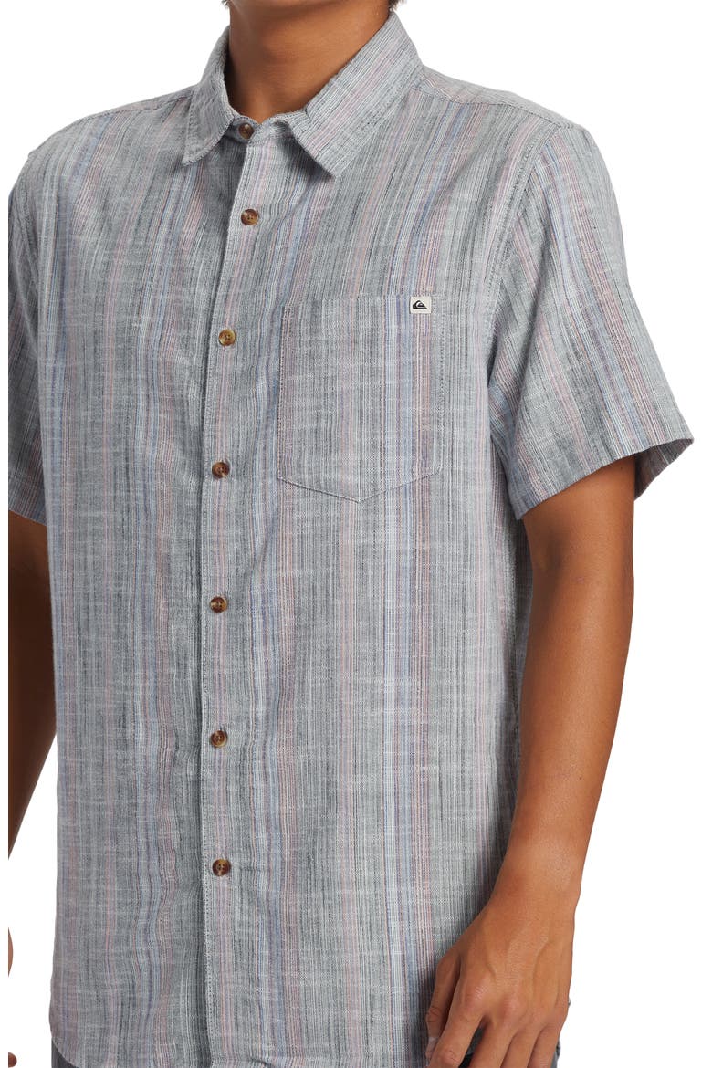Pyke Stripe Short Sleeve Organic Cotton Button-Up Shirt, Alternate, color, BLUE FOG SPRAY SLUB