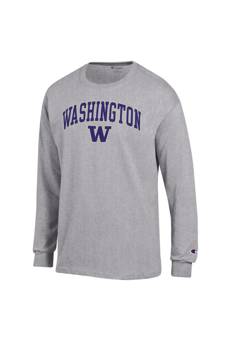Men's Champion  Heather Gray Washington Huskies Arch Over Logo Long Sleeve T-Shirt, Alternate, color, Heather Gray