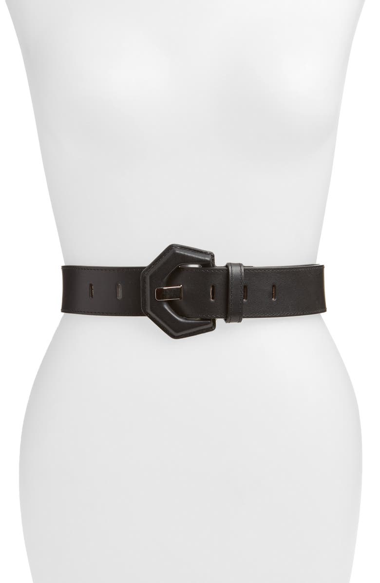 Halogen<sup>®</sup> Geometric Covered Buckle Leather Belt, Main, color,