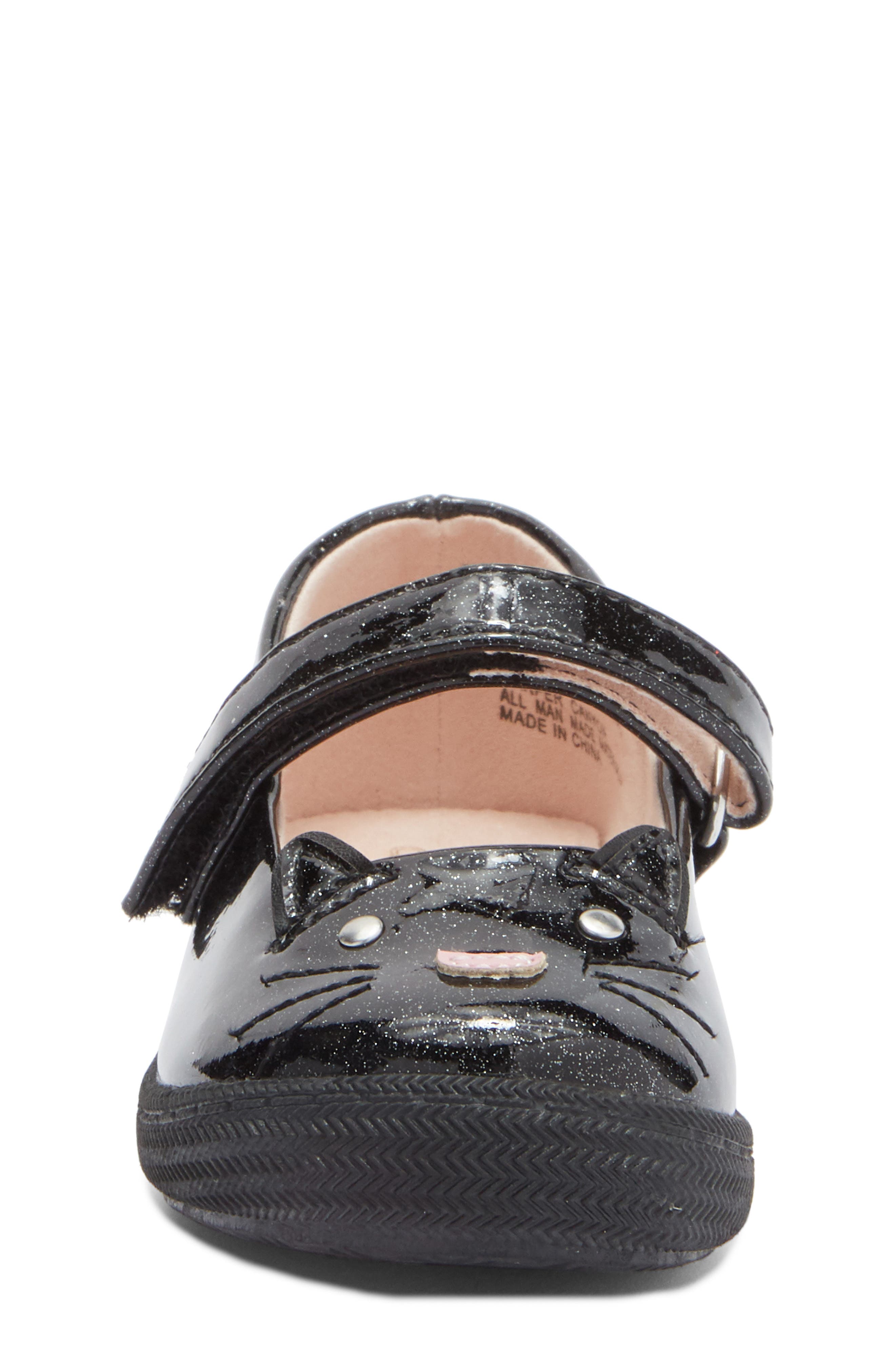 Harper Canyon Kids' Kitty Cat Mary Jane Flat, Alternate, color, Black Glitter