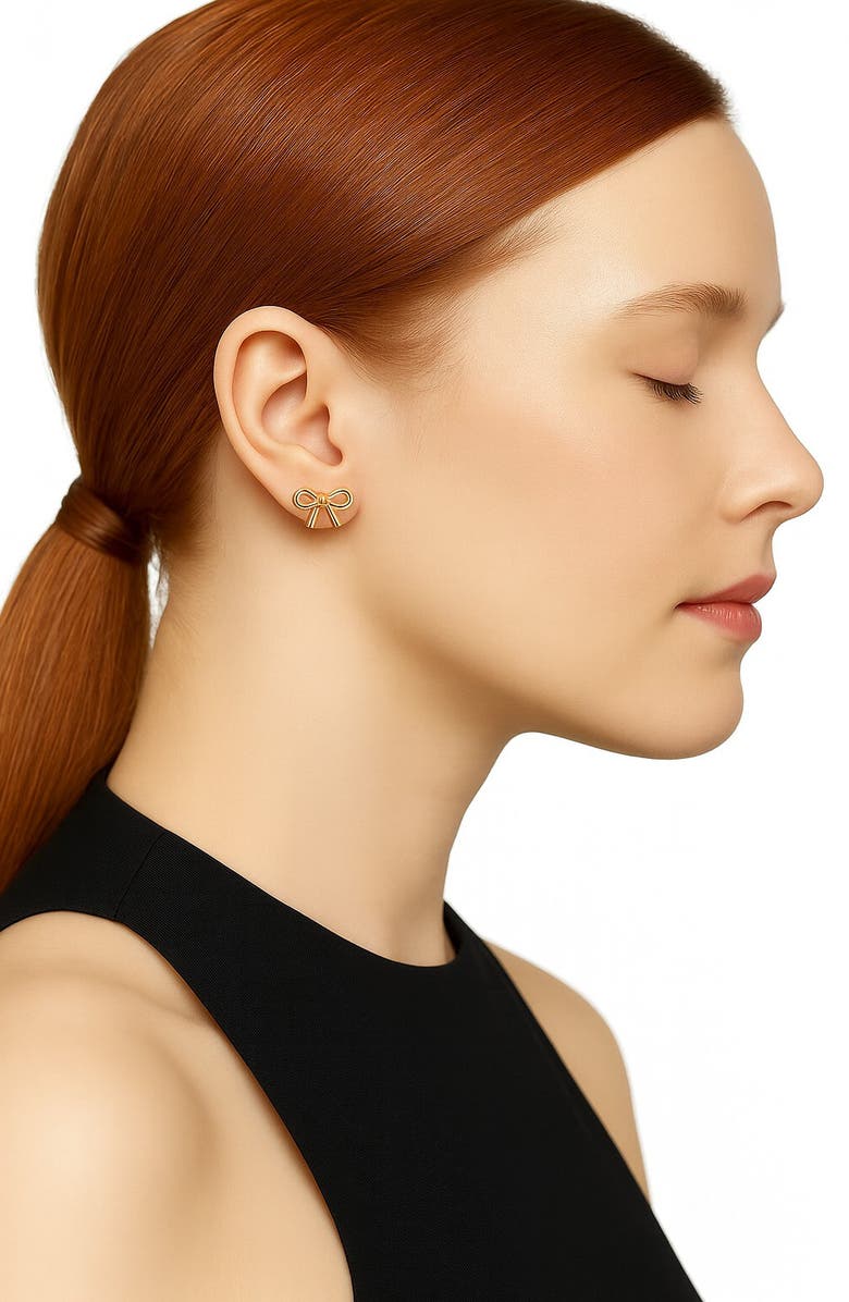 GABI RIELLE 14K Gold Plated Sterling Silver Bow Stud Earrings, Alternate, color, Gold