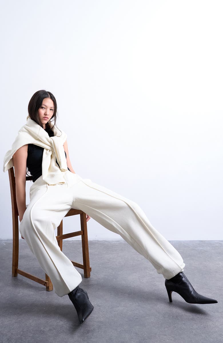 Topshop Pintuck Sweatpants, Alternate, color, Cream