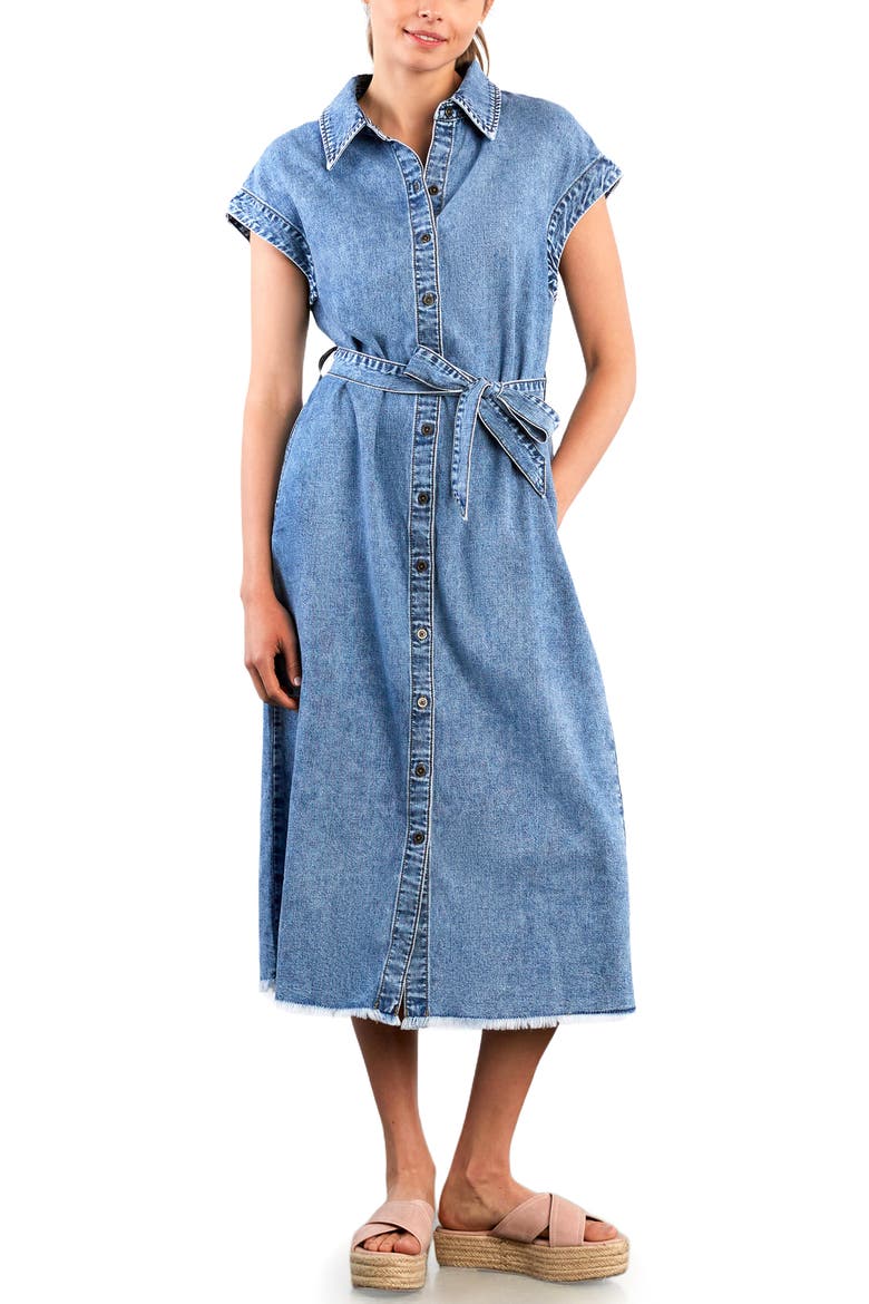 Weekend Belted Denim Shirtdress, Alternate, color, FADED BLU DENIM
