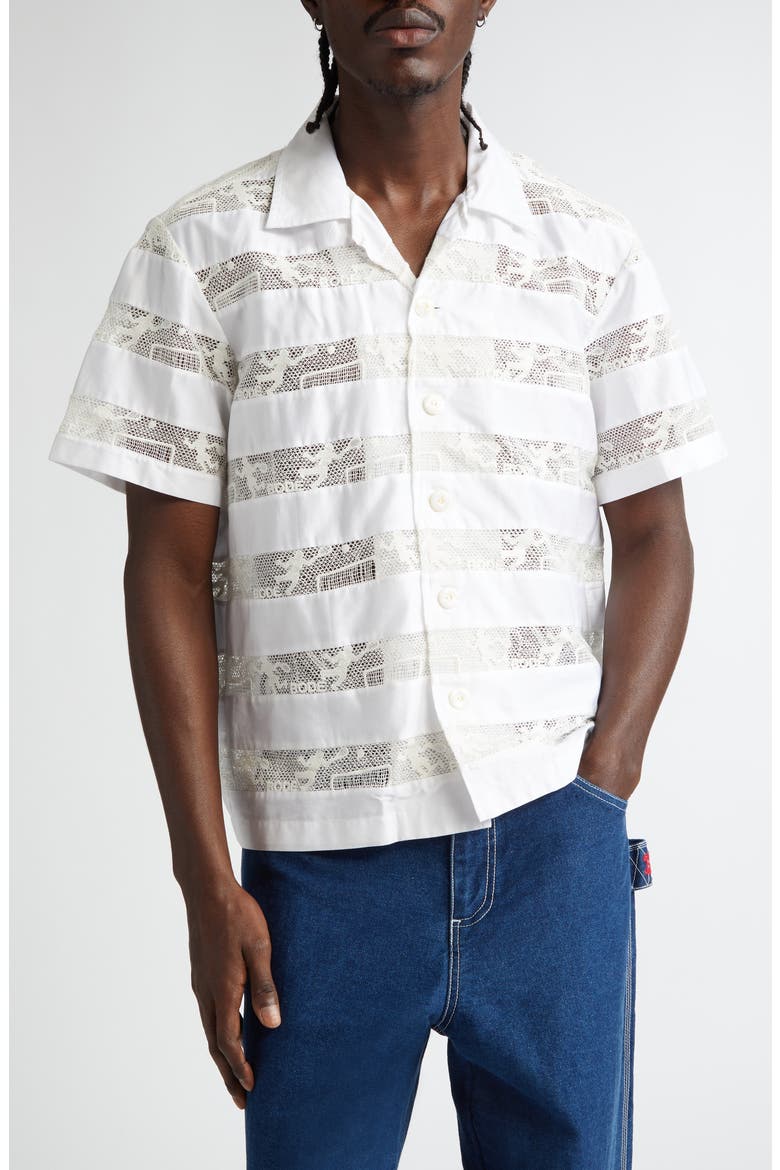 Tennis Lace Cotton Camp Shirt, Main, color, CREAM