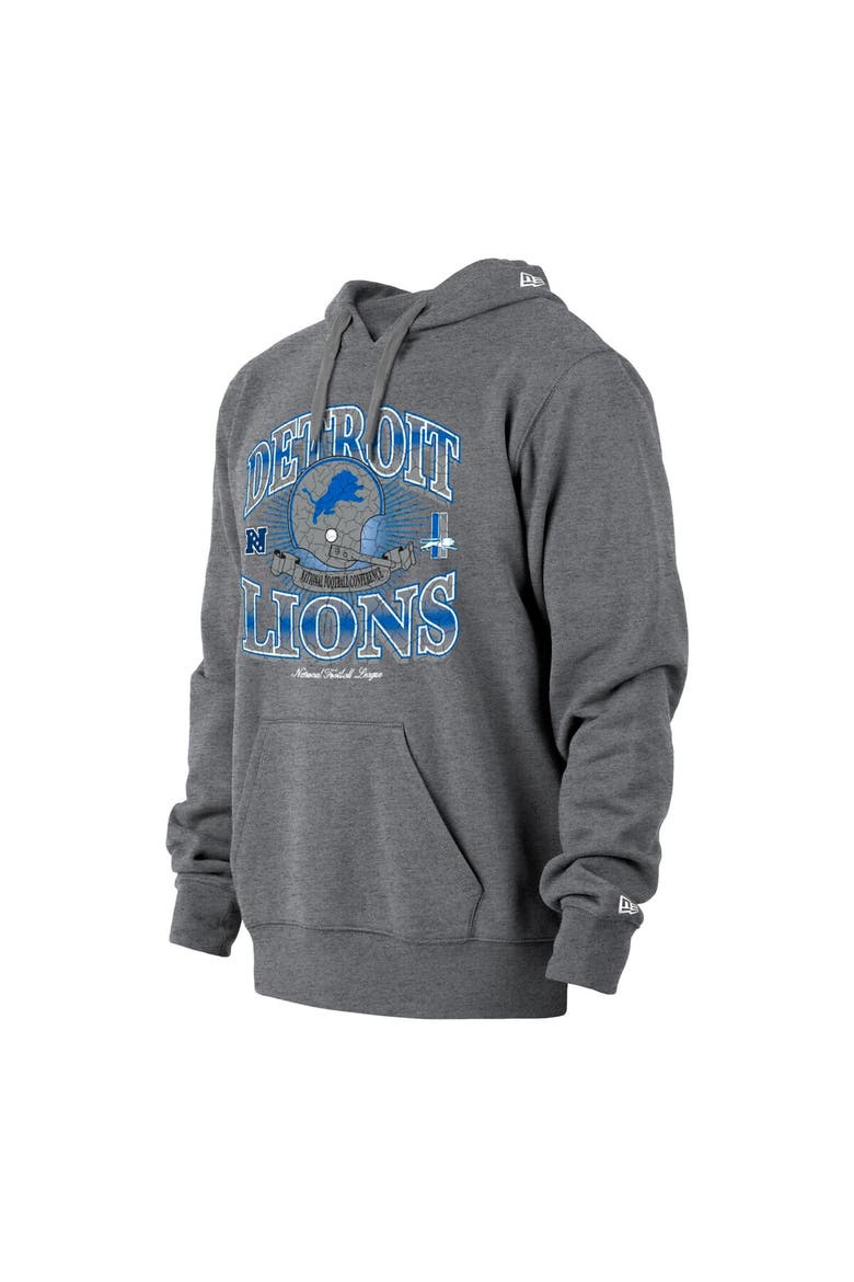 Men's New Era Heather Gray Detroit Lions Retro Pullover Hoodie, Alternate, color, Heather Gray