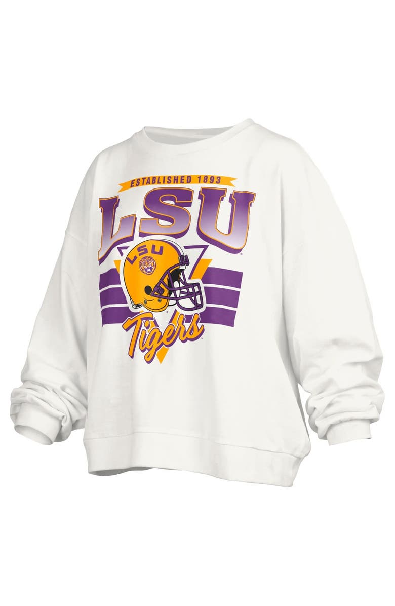 PRESSBOX Women's Pressbox White LSU Tigers Janice Retro Logo Oversized Pullover Sweatshirt, Alternate, color, White