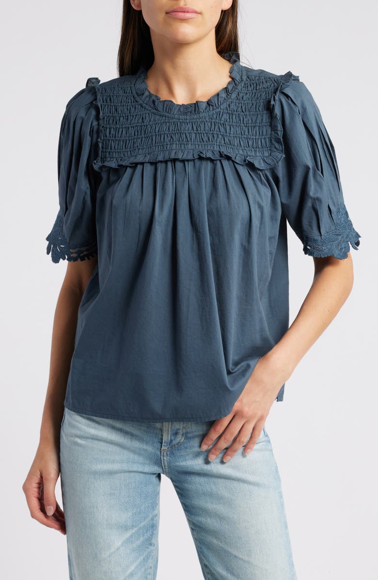 Cleobella Nicky Smocked Ruffle Organic Cotton Top, Main, color, 