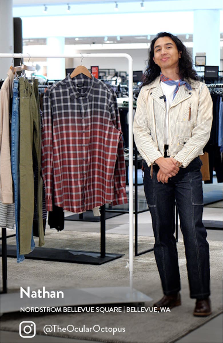 Julian Shaped Fit Gradient Windowpane Print Stretch Cotton Button-Up Shirt, sales video thumbnail