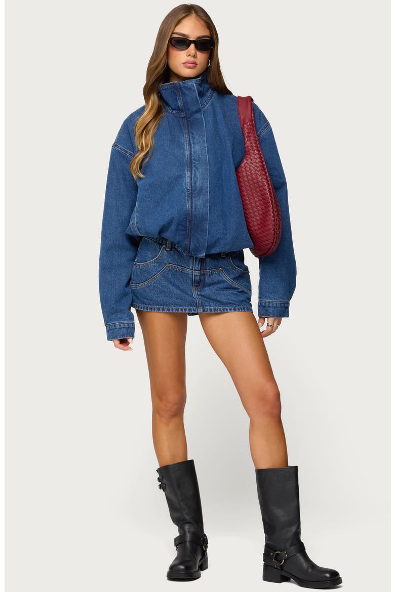 Hilary Oversize Bubble Hem Denim Jacket, Alternate, color, BLUE-WASHED