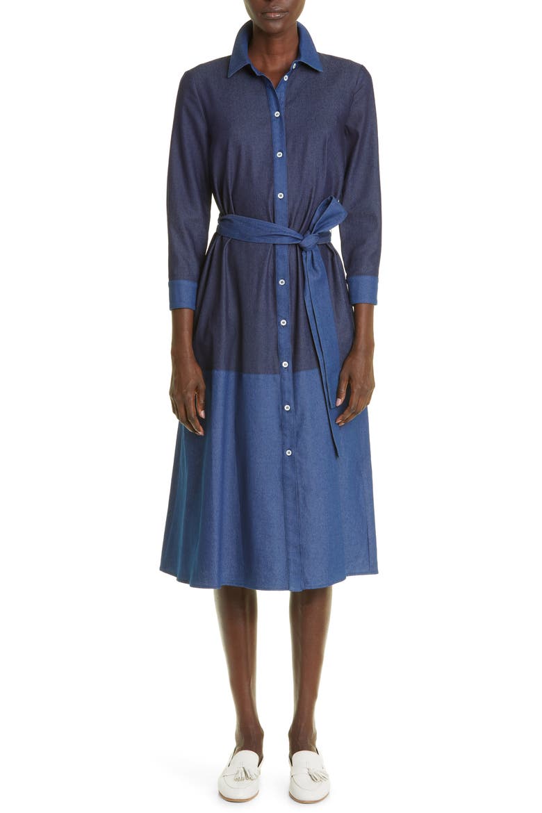 Colorblock Long Sleeve Denim Shirtdress, Main, color, NAVY/ MULTI