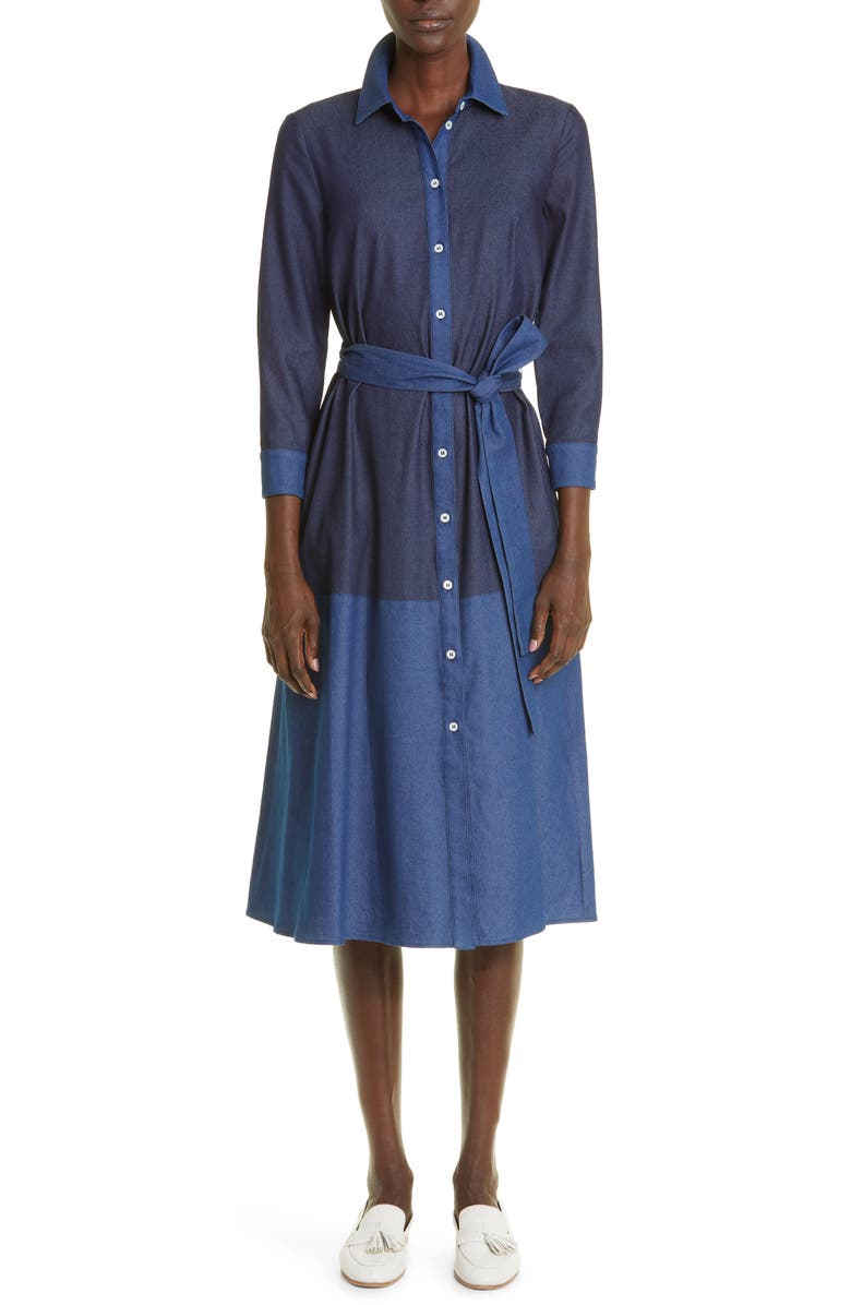 Carolina Herrera Colorblock Long Sleeve Denim Shirtdress, Main, color,