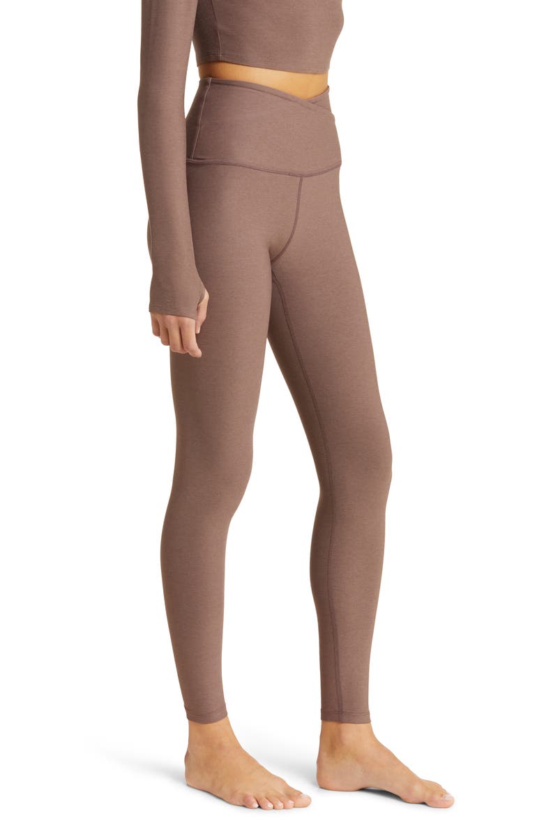 Beyond Yoga At Your Leisure Space Dye High Waist Midi Leggings, Alternate, color, Truffle Heather