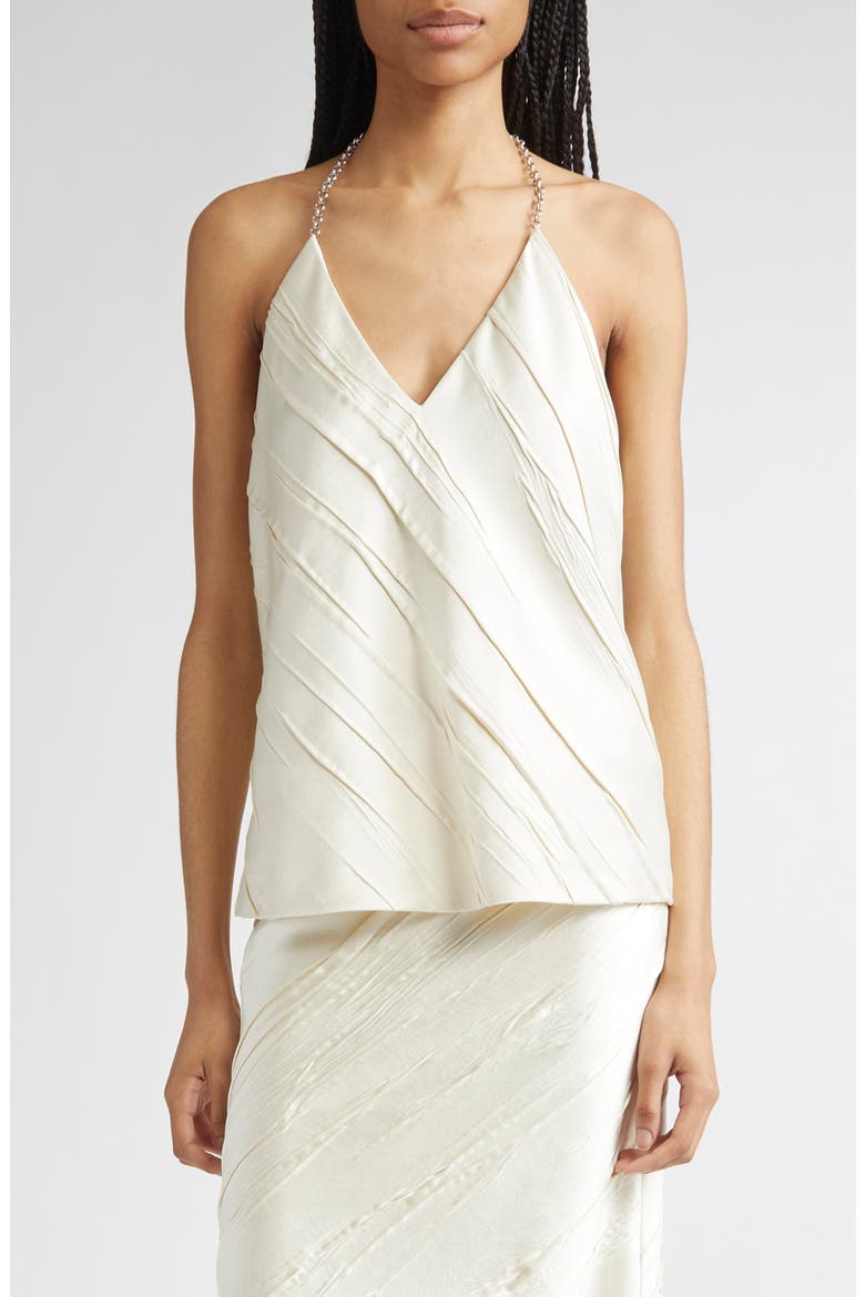 Fatuo Chain Halter Creased Satin Top, Main, color, IVORY