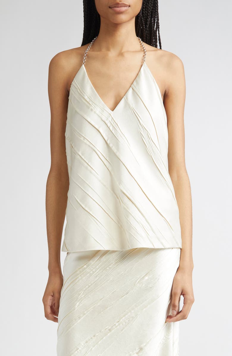 SPORTMAX Fatuo Chain Halter Creased Satin Top, Main, color, Ivory